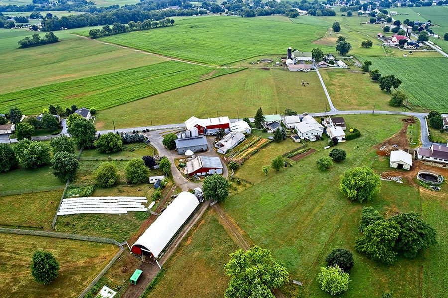 Westminster, MD Insurance - Aerial View of Farms, Homes, and Trees, a Green Landscape in Maryland